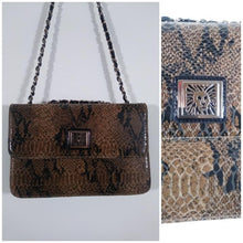 Load image into Gallery viewer, 80s ANNE KLEIN purse / Anne Klein Lion Logo / snake skin look purse / cross body chain link strap / vintage 90s purse 90s purse