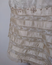 Load image into Gallery viewer, 1920s 20s silk slip dress with sheer floral chantililly lace tired pannels