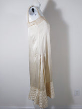 Load image into Gallery viewer, 1920s 20s silk slip dress with sheer floral chantililly lace tired pannels