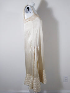 1920s 20s silk slip dress with sheer floral chantililly lace tired pannels