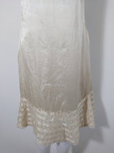 Load image into Gallery viewer, 1920s 20s silk slip dress with sheer floral chantililly lace tired pannels