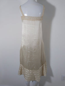 1920s 20s silk slip dress with sheer floral chantililly lace tired pannels