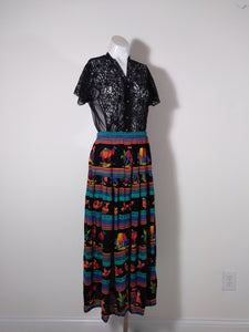 80s Mexican print India Rayon Maxi Skirt 40s 50s inspired