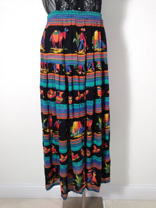 80s Mexican print India Rayon Maxi Skirt 40s 50s inspired