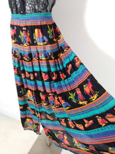 Load image into Gallery viewer, 80s Mexican print India Rayon Maxi Skirt 40s 50s inspired