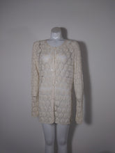 Load image into Gallery viewer, 70s Crochet knit Sheer mesh lace cardigan / Folk lace Bohemian Revival hippie boho