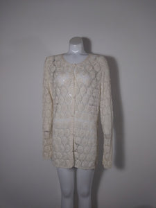 70s Crochet knit Sheer mesh lace cardigan / Folk lace Bohemian Revival hippie boho