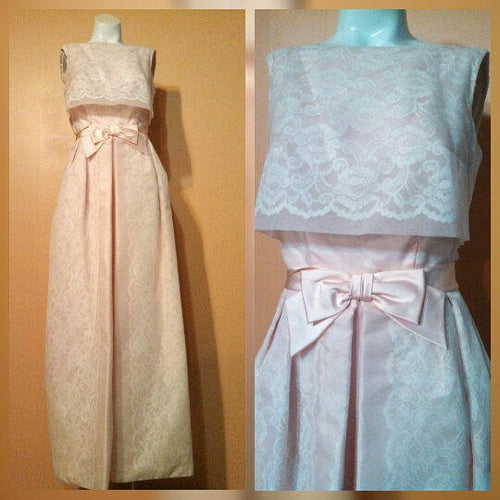 50s 60s Lace and Net Formal / Prom Dress / Bridesmaid Dress / Pale Pink over White Lace