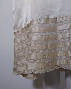 1920s 20s silk slip dress with sheer floral chantililly lace tired pannels