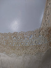 Load image into Gallery viewer, 1920s 20s silk slip dress with sheer floral chantililly lace tired pannels