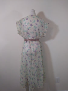 1950s sheer flower dress // 50s purple flower dress // 50s seersucker dress // Size Large