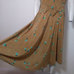 40s rayon dress / 40s novelty print dress / blue bell flowers dress / vintage Rayon Dress