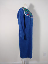 Load image into Gallery viewer, vintage 70s ultra suede dress from designer Beverly Robin for Self Expression fabulous pucci inspired peacock pattern