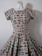 Load image into Gallery viewer, Vintage 50s Dress / 50s full circle skirt dress / 50s painted gold leaves dress / 50s Cocktail Dress / Glitterngoldvintage