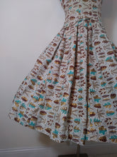 Load image into Gallery viewer, Vintage 50s Dress / 50s full circle skirt dress / 50s painted gold leaves dress / 50s Cocktail Dress / Glitterngoldvintage