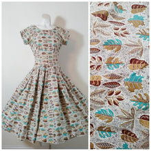 Load image into Gallery viewer, Vintage 50s Dress / 50s full circle skirt dress / 50s painted gold leaves dress / 50s Cocktail Dress / Glitterngoldvintage