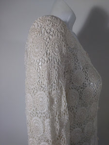 70s Crochet knit Sheer mesh lace cardigan / Folk lace Bohemian Revival hippie boho