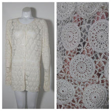 Load image into Gallery viewer, 70s Crochet knit Sheer mesh lace cardigan / Folk lace Bohemian Revival hippie boho