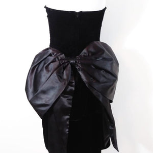 80s velvet peplum big bow party dress