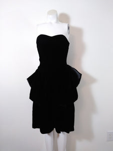 80s velvet peplum big bow party dress