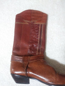 70s 80s tooled leather Skin "Circle Stitch Iguana tara multi" Vintage Cowboy Boots - size 7 M