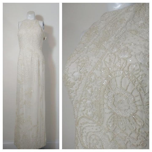 Vintage 90s prom dress / 90s beaded dress / 90s backless dress  / Vintage Bridal Dress / vintage bridesmaid Dress / beaded wedding dress