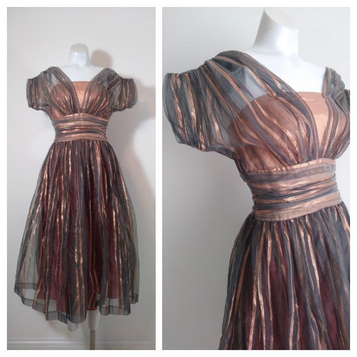 Vintage 50s prom dress / vintage 50s Party dress / 50s copper metallic –  Glitterngoldvintage