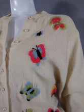 Load image into Gallery viewer, Vintage 50s Cardigan Sweater  / Vintage 50s butterfly cardigan / 50s cardigan sweater / embroidered butterfly sweater / GlitterNgoldVintage