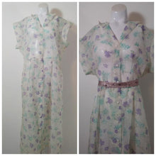 Load image into Gallery viewer, 1950s sheer flower dress // 50s purple flower dress // 50s seersucker dress // Size Large