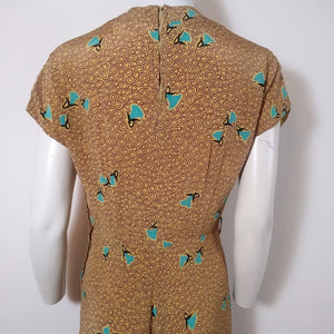 40s rayon dress / 40s novelty print dress / blue bell flowers dress / vintage Rayon Dress