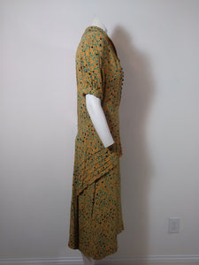 40s peplum dress / 40s abstract print dress / 40s novelty print dress / vintage 40s Rayon Dress