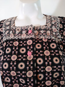 Vintage 40s 50s pink button dress / 50s novelty print dress / 50s Fruit of the Loom / cotton day dress / 50s spring / Glitterngoldvintage