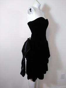 80s velvet peplum big bow party dress