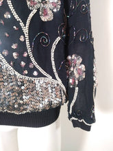 Load image into Gallery viewer, Vintage Sequin Blouse / 80s silk pearl Bead Blouse / Vintage Sequin Top / GlitterNGoldVintage