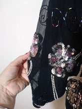 Load image into Gallery viewer, Vintage Sequin Blouse / 80s silk pearl Bead Blouse / Vintage Sequin Top / GlitterNGoldVintage