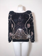 Load image into Gallery viewer, Vintage Sequin Blouse / 80s silk pearl Bead Blouse / Vintage Sequin Top / GlitterNGoldVintage