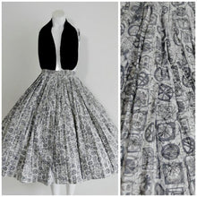 Load image into Gallery viewer, Vintage 50s mid century atomic Skirt / 50s Pleated circle skirt / 50s Rockabilly vlv / Cotton Skirt / GlitterNGoldVintage