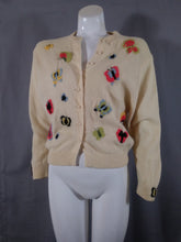 Load image into Gallery viewer, Vintage 50s Cardigan Sweater  / Vintage 50s butterfly cardigan / 50s cardigan sweater / embroidered butterfly sweater / GlitterNgoldVintage