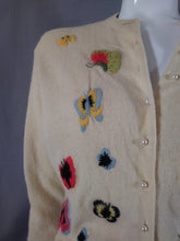 Load image into Gallery viewer, Vintage 50s Cardigan Sweater  / Vintage 50s butterfly cardigan / 50s cardigan sweater / embroidered butterfly sweater / GlitterNgoldVintage